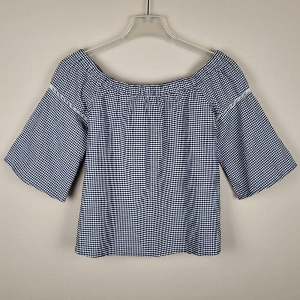 Abercrombie & Fitch Black White Gingham Plaid Off the Shoulder Top Size XS